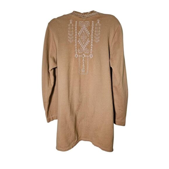 Johnny Was tan mixed material open front belted cardigan. Size XL. - Picture 3 of 5